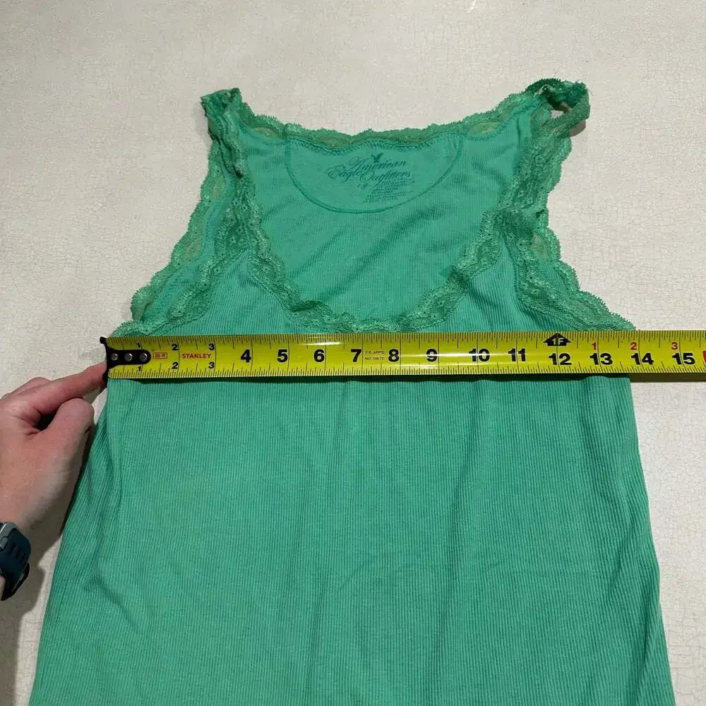 Vtg Y2K American Eagle Outfitters Ribbed Lace Trim Cami Tank Top Green - Picture 7 of 8